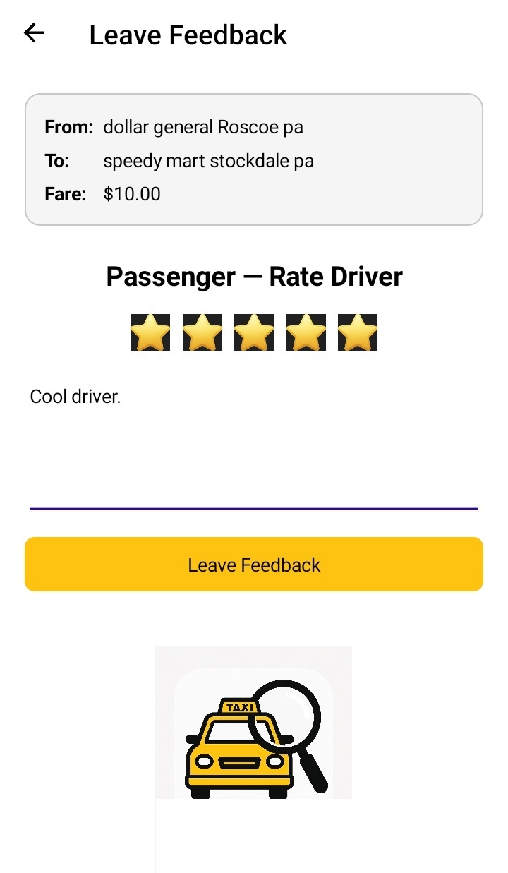 Passenger rates driver screenshot