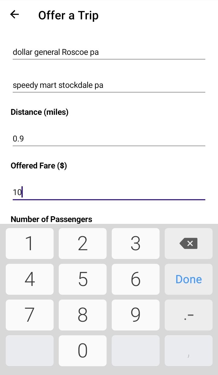 Passenger offering a trip request in TaxiSearcher